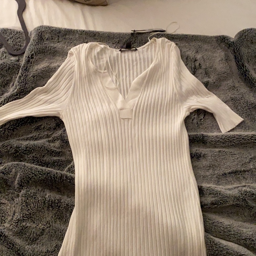 New Banana Republic White Ribbed Midi Dress - Picture 2 of 3